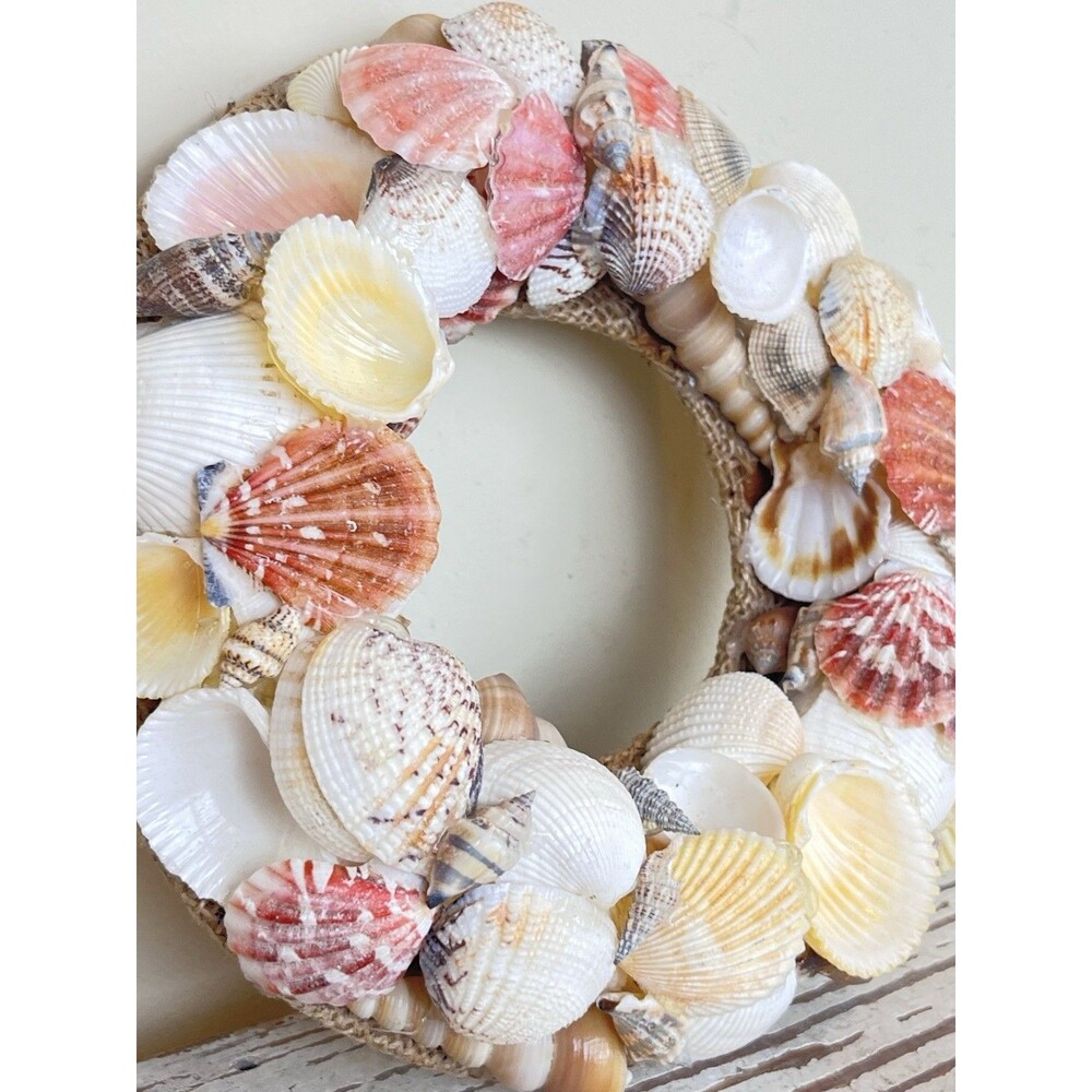 Vintage Nautical Hand Made Sea Shell Art Circular Wreath Frame 9” / Beach Home